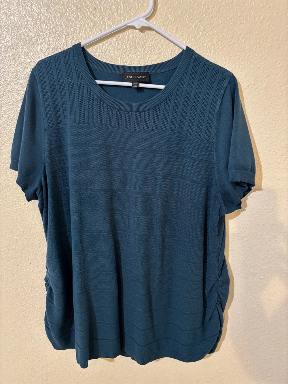 Lane Bryant Teal Short Sleeve Knit Top with Ruched Sides Size 18/20